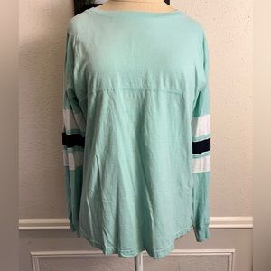 Exist Aqua long-sleeve Tee with Retro Sleeve Stripes